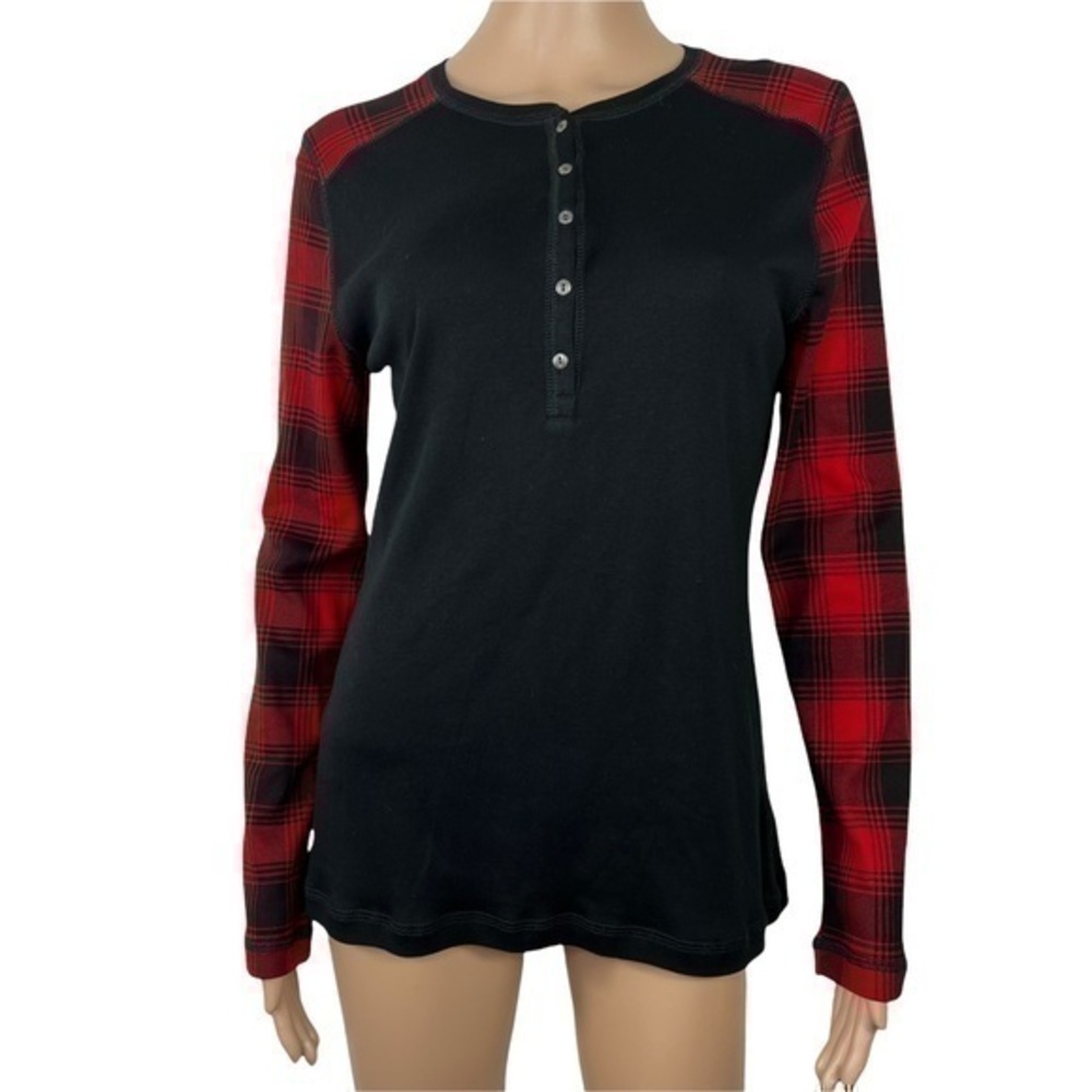 NWT Chaps women Top Blouse Black Red Pullover Sz M
